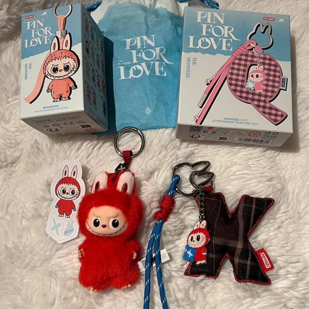 Pop‎ Mart Labubu Pin for Love “X" Letter Charm and Red Labubu! Lot-2 US SELLER